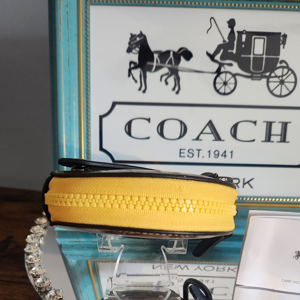 Coach Brown & Tan Signature Round Crossbody Coin Purse - Picture 6 of 7